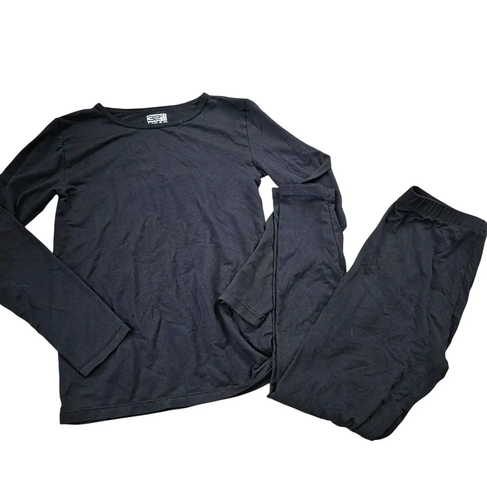 32 Degrees Heat Thermal Base Layer Set Black Long Sleeve Leggings Kids Medium